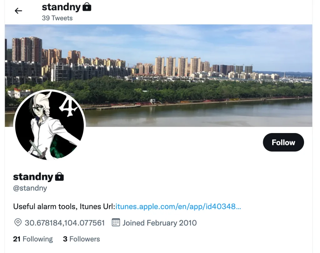Twitter profile of standny.